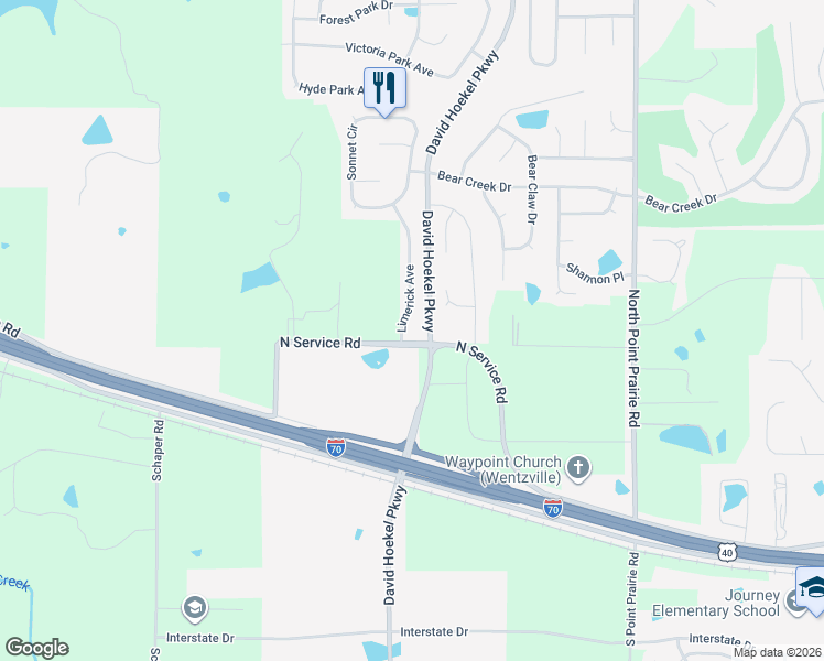 map of restaurants, bars, coffee shops, grocery stores, and more near 2537 Goodfellow Road in Wentzville