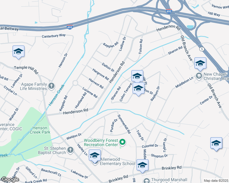 map of restaurants, bars, coffee shops, grocery stores, and more near 4614 Sharon Road in Temple Hills