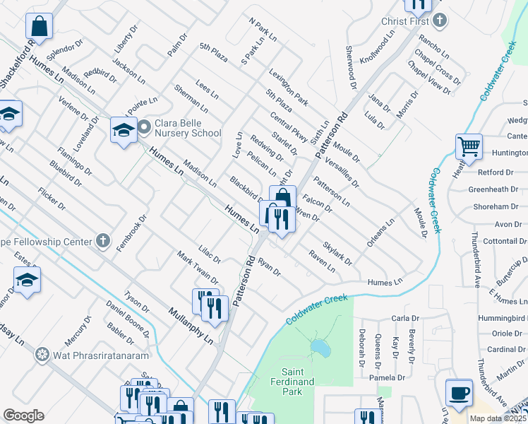 map of restaurants, bars, coffee shops, grocery stores, and more near 2055 Flight Drive in Florissant