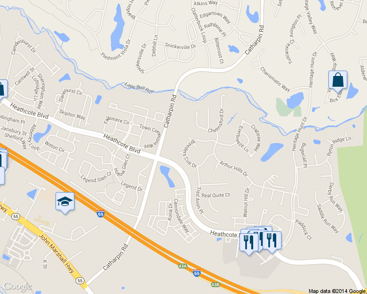 map of restaurants, bars, coffee shops, grocery stores, and more near 14008 Breeders Cup Drive in Gainesville