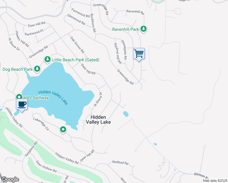 map of restaurants, bars, coffee shops, grocery stores, and more near 19016 Deer Hill Road in Hidden Valley Lake