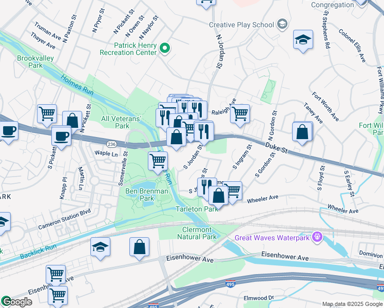 map of restaurants, bars, coffee shops, grocery stores, and more near 95 South Jordan Street in Alexandria