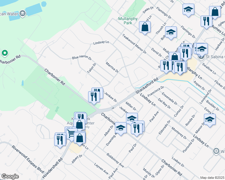map of restaurants, bars, coffee shops, grocery stores, and more near 1649 Cobblestone Creek Drive in Florissant