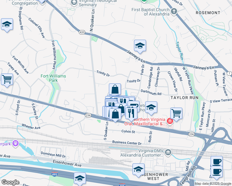 map of restaurants, bars, coffee shops, grocery stores, and more near 1226 Dartmouth Road in Alexandria