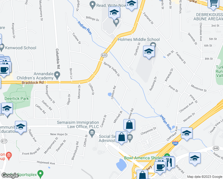 map of restaurants, bars, coffee shops, grocery stores, and more near 5208 Clinton Road in Alexandria