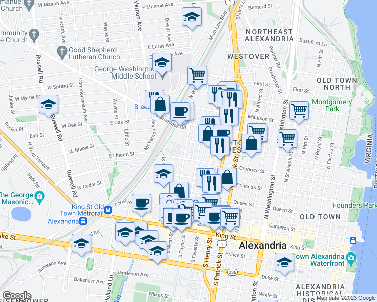 map of restaurants, bars, coffee shops, grocery stores, and more near 101 Independence Avenue Southeast in Washington