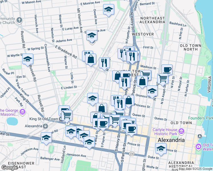 map of restaurants, bars, coffee shops, grocery stores, and more near 101 Independence Avenue Southeast in Washington