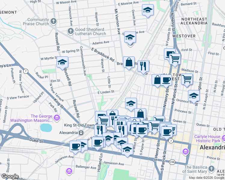 map of restaurants, bars, coffee shops, grocery stores, and more near 101 Independence Avenue Southeast in Washington