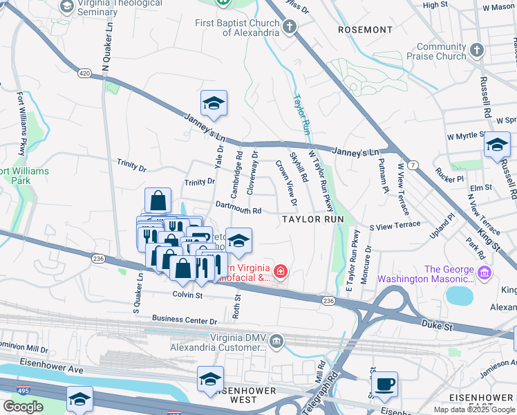 map of restaurants, bars, coffee shops, grocery stores, and more near 2907 Dartmouth Road in Alexandria