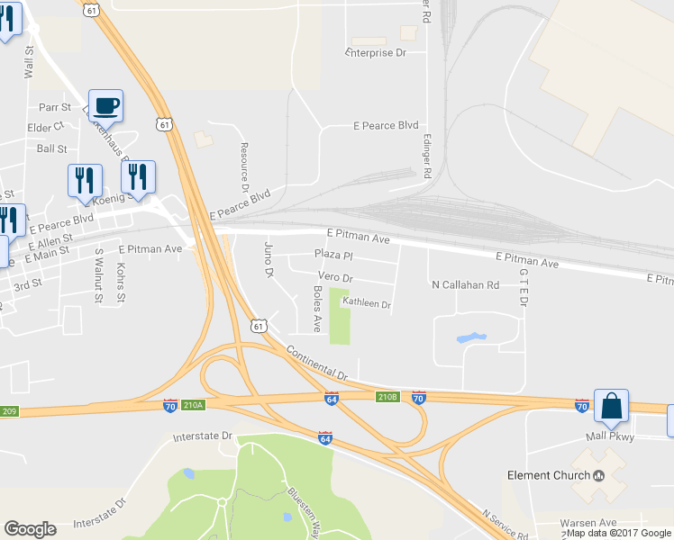 map of restaurants, bars, coffee shops, grocery stores, and more near 1431 Vero Drive in Wentzville