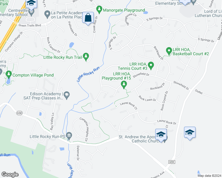 map of restaurants, bars, coffee shops, grocery stores, and more near 13905 Stonefield Lane in Clifton