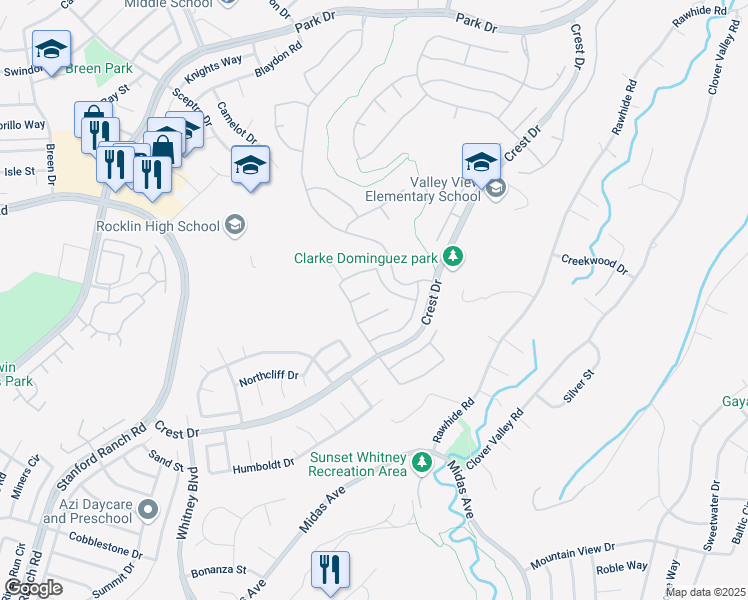 map of restaurants, bars, coffee shops, grocery stores, and more near 3206 Thistle Court in Rocklin