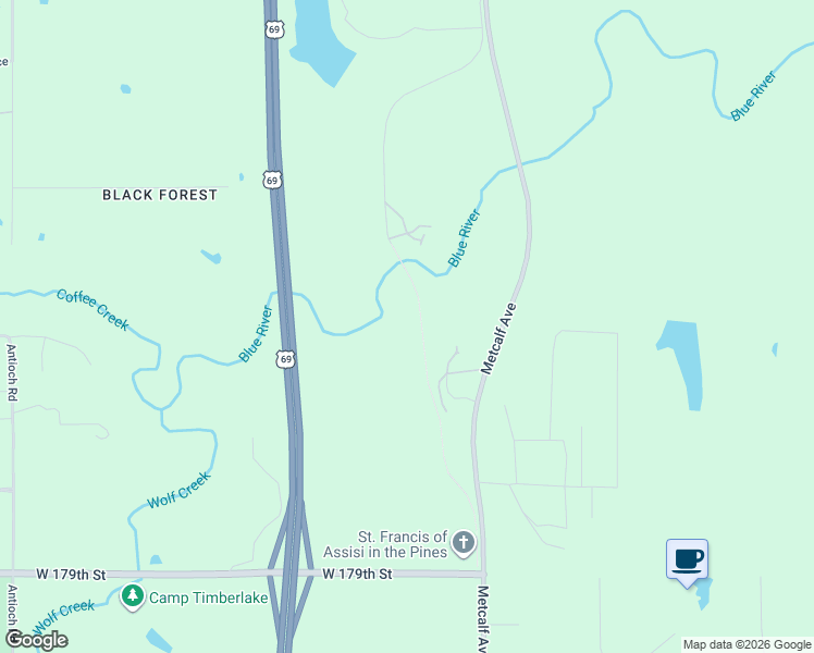 map of restaurants, bars, coffee shops, grocery stores, and more near 17500 Metcalf Place in Stilwell