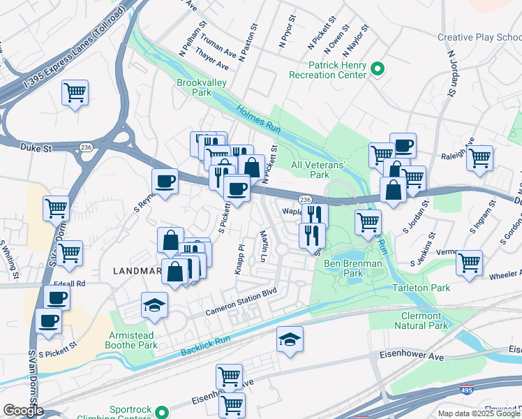 map of restaurants, bars, coffee shops, grocery stores, and more near 123 Cameron Station Boulevard in Alexandria