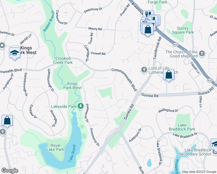 map of restaurants, bars, coffee shops, grocery stores, and more near 5117 Richardson Drive in Fairfax