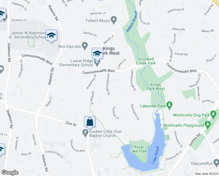 map of restaurants, bars, coffee shops, grocery stores, and more near 5123 Gainsborough Drive in Fairfax