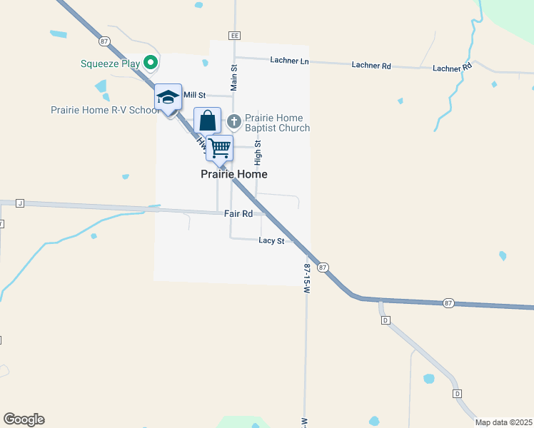 map of restaurants, bars, coffee shops, grocery stores, and more near 600 Highway Drive in Prairie Home