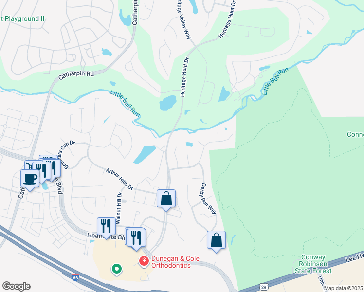 map of restaurants, bars, coffee shops, grocery stores, and more near 6709 Buglecall Place in Gainesville