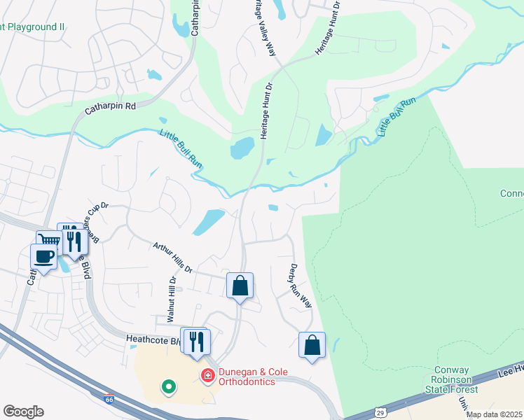map of restaurants, bars, coffee shops, grocery stores, and more near 6709 Buglecall Place in Gainesville