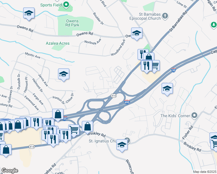 map of restaurants, bars, coffee shops, grocery stores, and more near 200 Alice Avenue in Oxon Hill