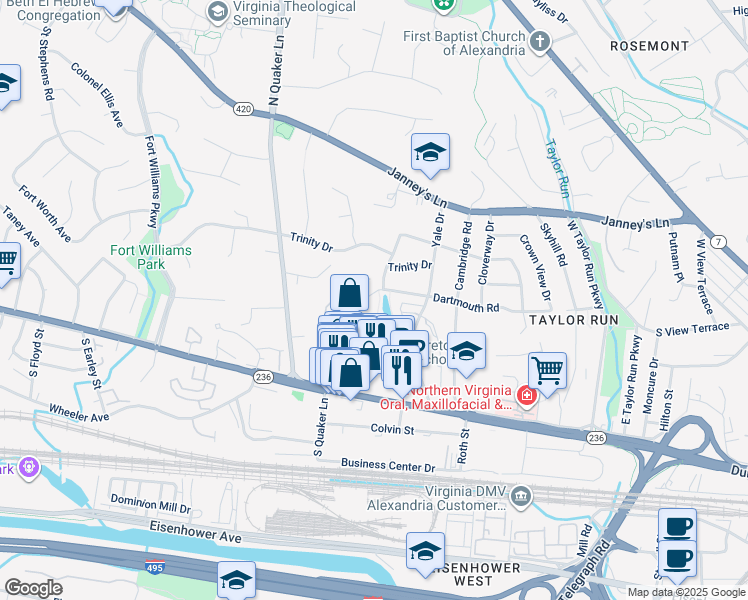 map of restaurants, bars, coffee shops, grocery stores, and more near 1204 Dartmouth Road in Alexandria