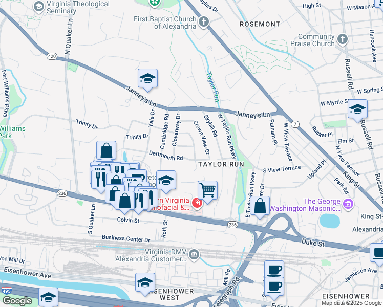 map of restaurants, bars, coffee shops, grocery stores, and more near 308 Vassar Road in Alexandria