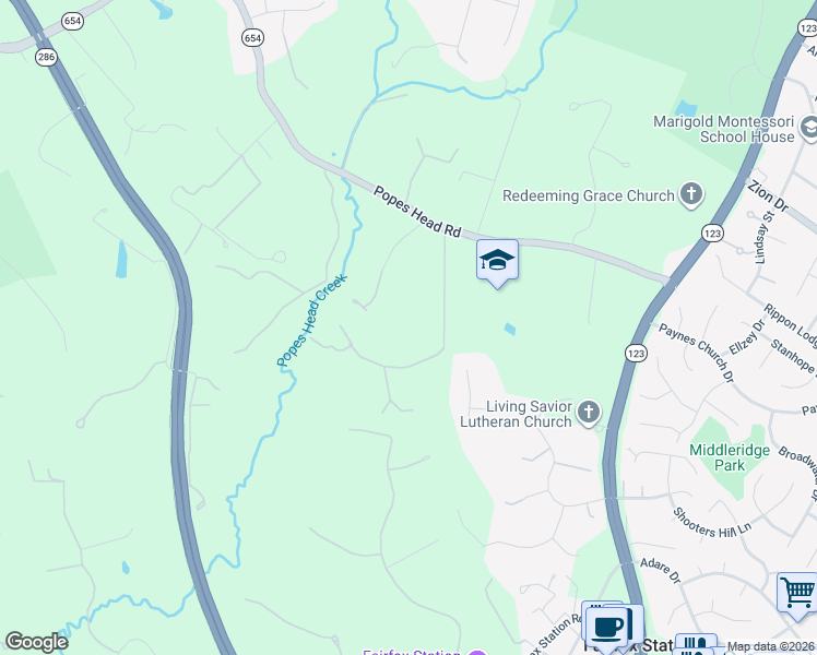map of restaurants, bars, coffee shops, grocery stores, and more near 5500 Beech Ridge Drive in Fairfax