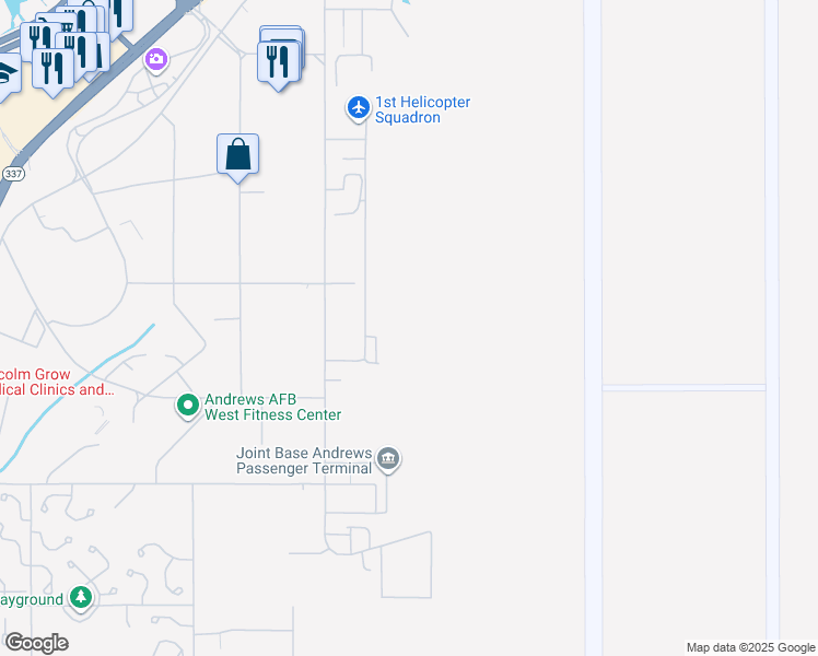 map of restaurants, bars, coffee shops, grocery stores, and more near in Joint Base Andrews