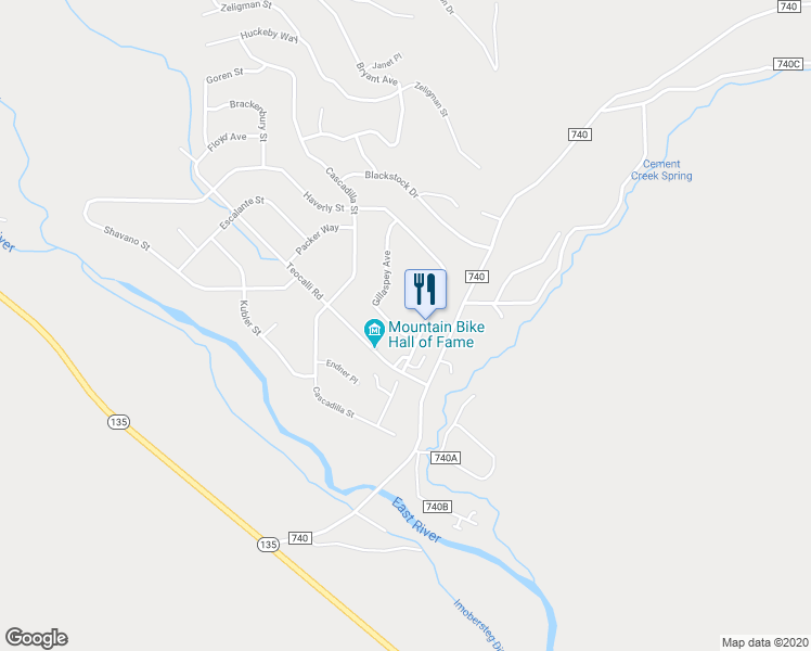 map of restaurants, bars, coffee shops, grocery stores, and more near 28 Gillaspey Avenue in Crested Butte