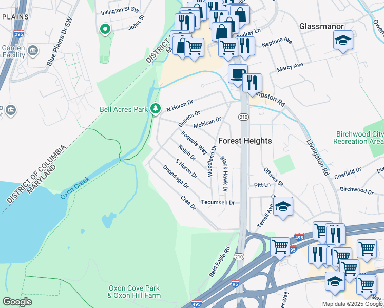 map of restaurants, bars, coffee shops, grocery stores, and more near 101 Independence Avenue Southeast in Washington