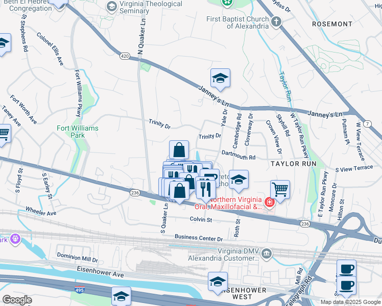 map of restaurants, bars, coffee shops, grocery stores, and more near 1204 Dartmouth Road in Alexandria