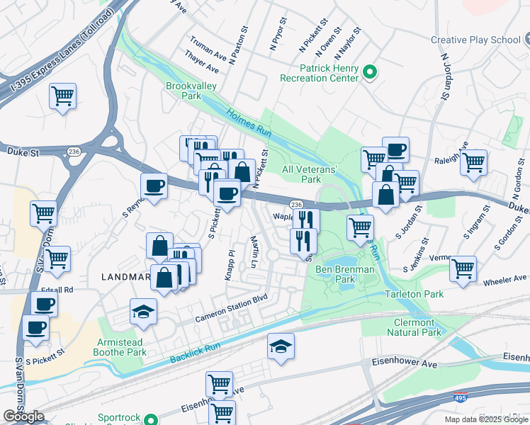 map of restaurants, bars, coffee shops, grocery stores, and more near 5115 Gardner Drive in Alexandria