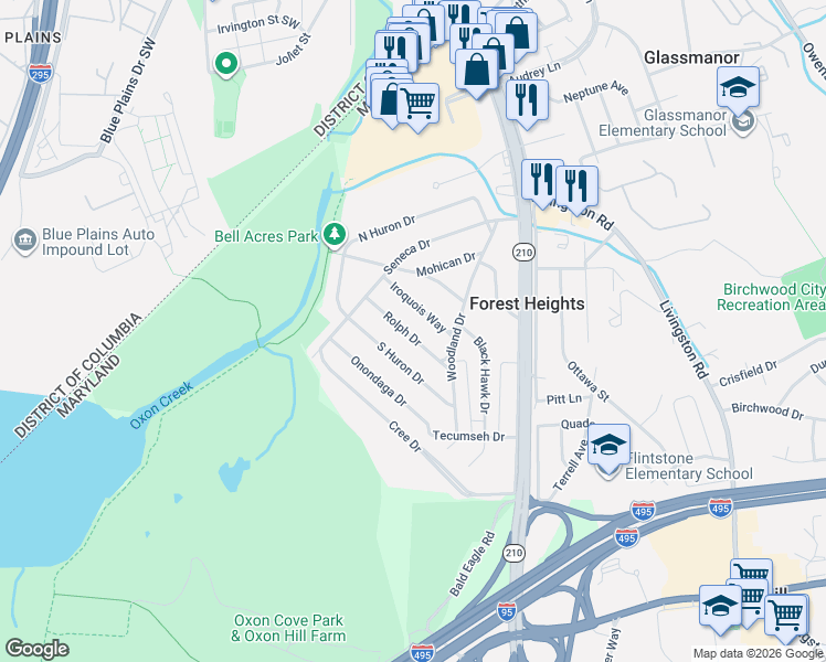 map of restaurants, bars, coffee shops, grocery stores, and more near 101 Independence Avenue Southeast in Washington