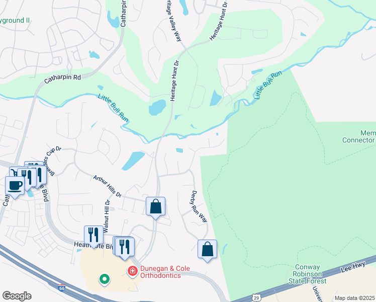 map of restaurants, bars, coffee shops, grocery stores, and more near 13566 Ryton Ridge Lane in Gainesville