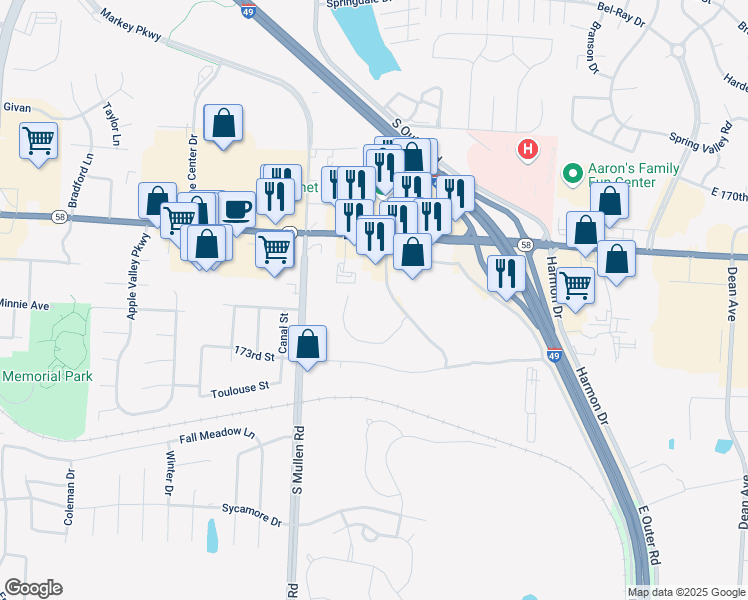 map of restaurants, bars, coffee shops, grocery stores, and more near 200 Cunningham Parkway in Belton