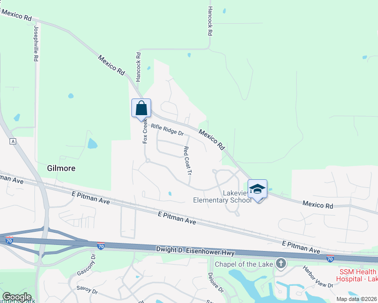 map of restaurants, bars, coffee shops, grocery stores, and more near 428 Red Coat Trail in O'Fallon