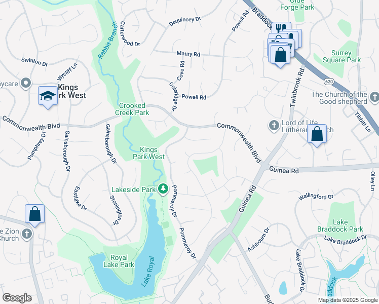 map of restaurants, bars, coffee shops, grocery stores, and more near 5126 Richardson Drive in Fairfax