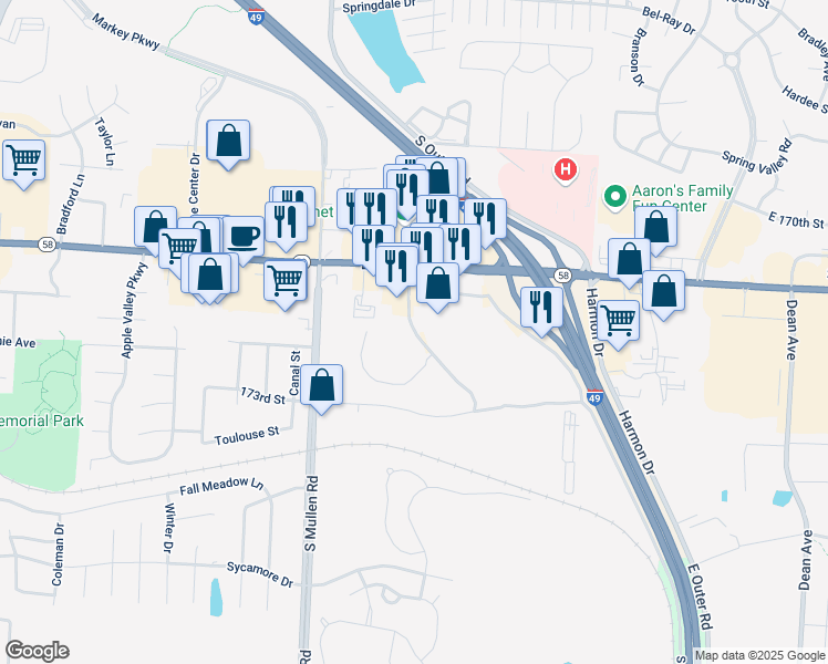 map of restaurants, bars, coffee shops, grocery stores, and more near 200 Cunningham Parkway in Belton