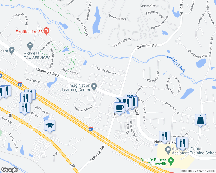 map of restaurants, bars, coffee shops, grocery stores, and more near 6758 Sutton Oaks Way in Gainesville