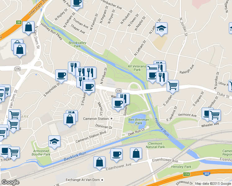 map of restaurants, bars, coffee shops, grocery stores, and more near 5008 Gardner Drive in Alexandria