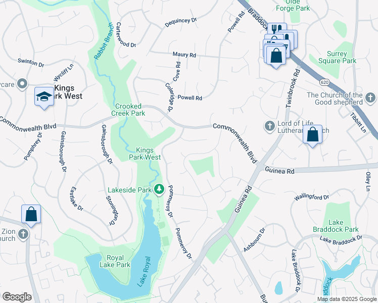 map of restaurants, bars, coffee shops, grocery stores, and more near 5124 Richardson Drive in Fairfax
