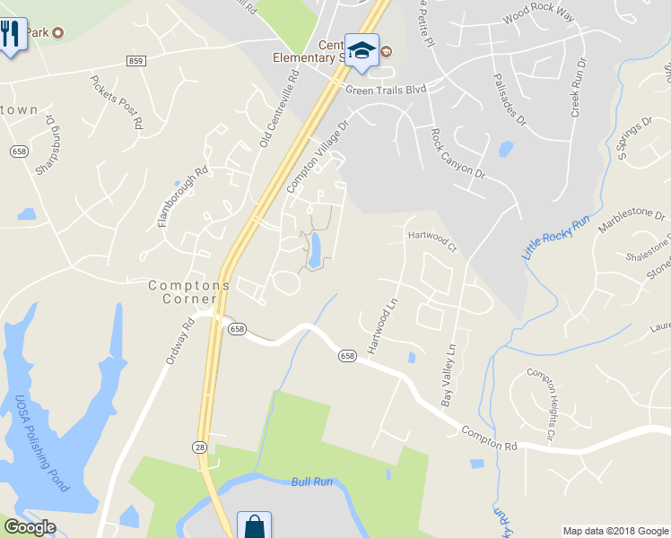 map of restaurants, bars, coffee shops, grocery stores, and more near 6905 Ridge Water Court in Centreville