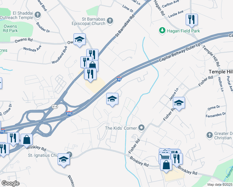 map of restaurants, bars, coffee shops, grocery stores, and more near 5306 Haras Place in Fort Washington