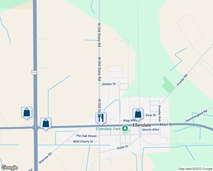 map of restaurants, bars, coffee shops, grocery stores, and more near 406 Gladys Street in Ellendale