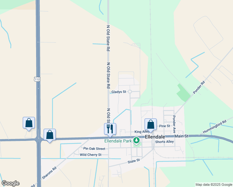 map of restaurants, bars, coffee shops, grocery stores, and more near 406 Gladys Street in Ellendale