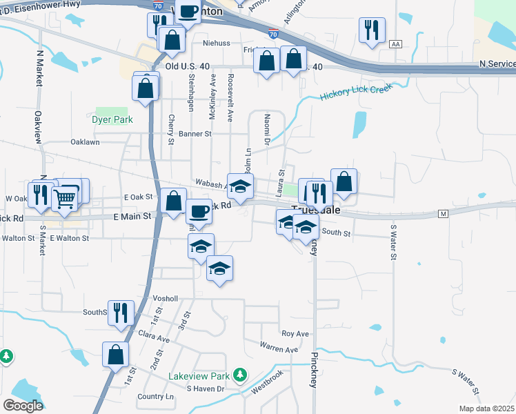 map of restaurants, bars, coffee shops, grocery stores, and more near 702 South Street in Warrenton