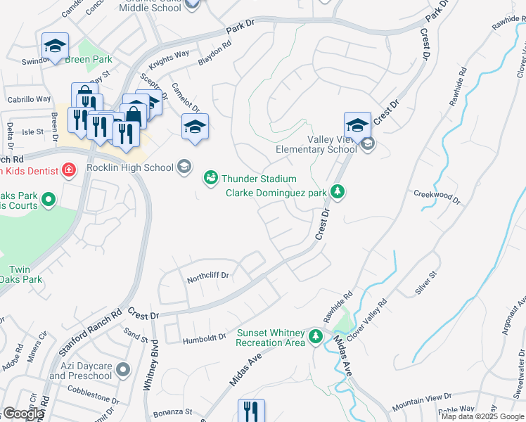 map of restaurants, bars, coffee shops, grocery stores, and more near 5124 Wedgewood Way in Rocklin