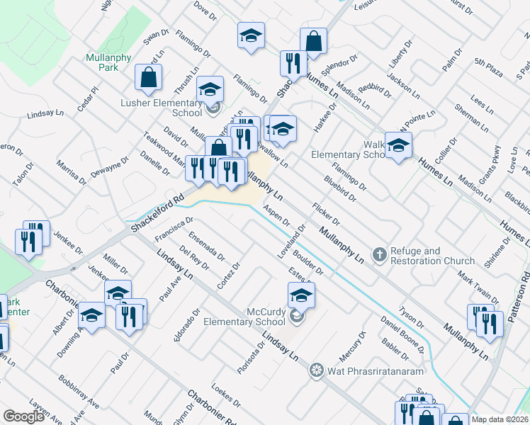 map of restaurants, bars, coffee shops, grocery stores, and more near 1510 Boulder Drive in Florissant