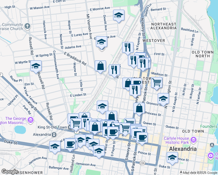 map of restaurants, bars, coffee shops, grocery stores, and more near 101 Independence Avenue Southeast in Washington