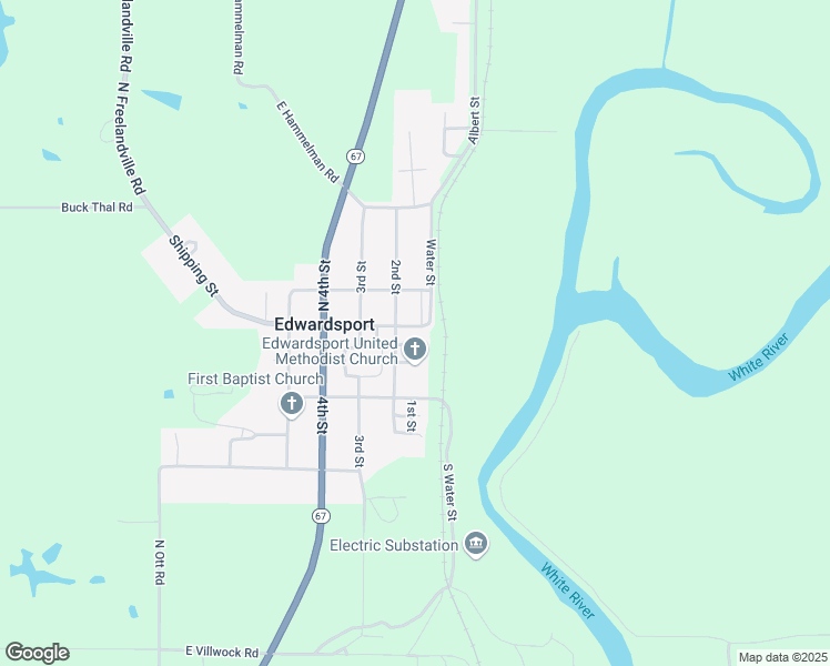 map of restaurants, bars, coffee shops, grocery stores, and more near 207 Shipping Street in Edwardsport